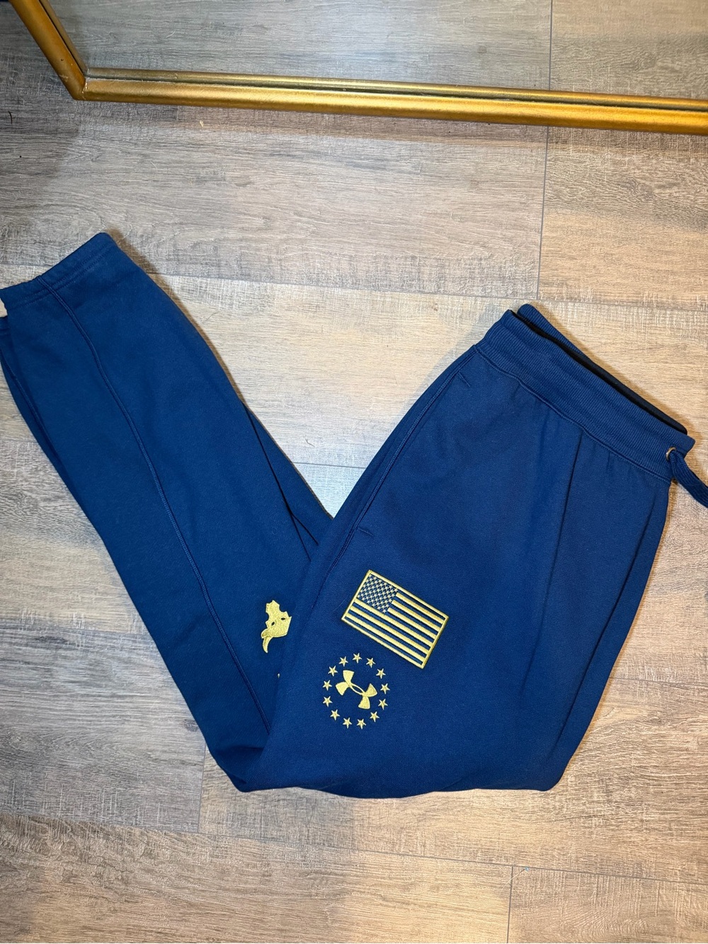 Under Armour Project Rock Navy Sweatpants with Flag and Crest XL